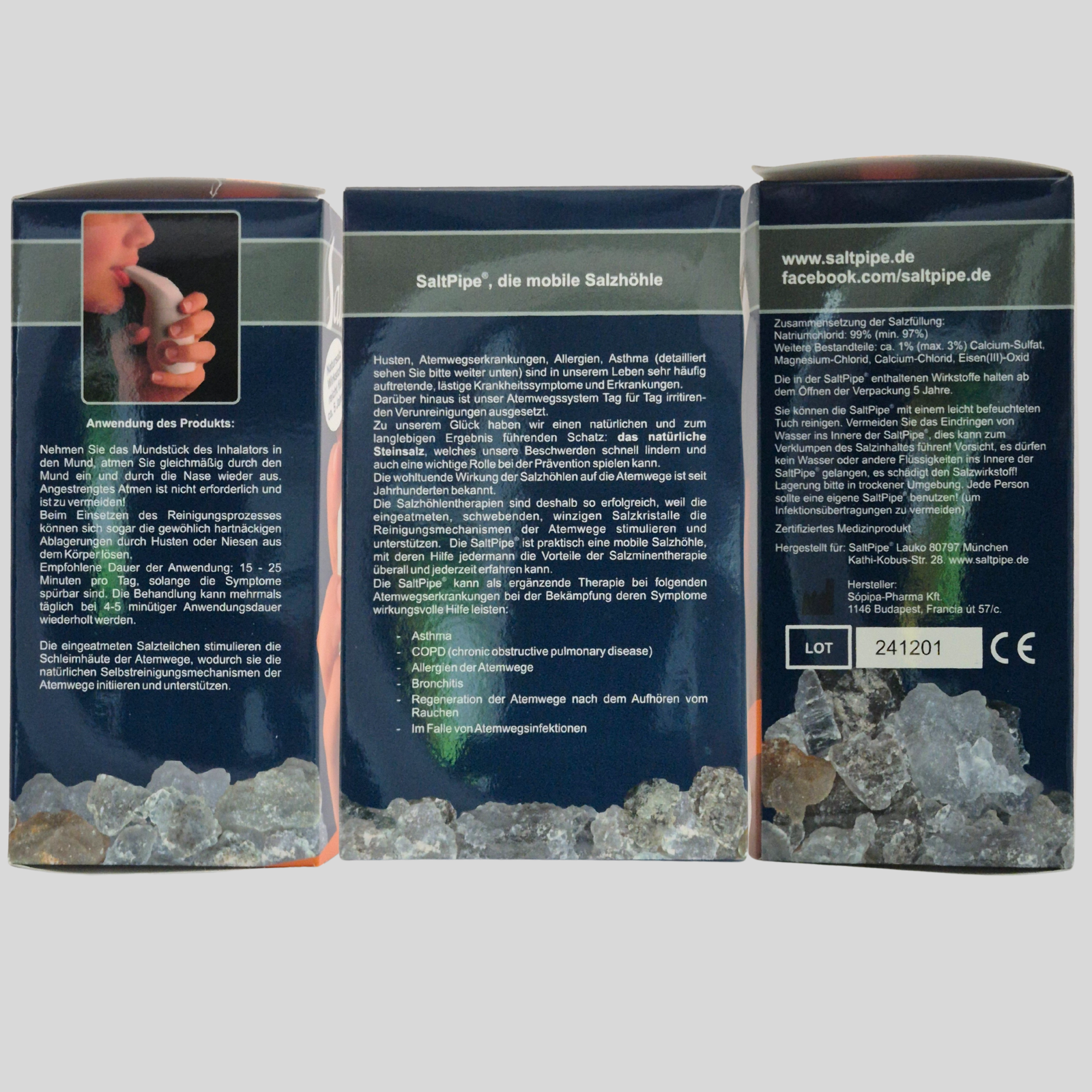 Saltpipe Inhalator aus Keramik mit allen Informationen auf der Verpackung