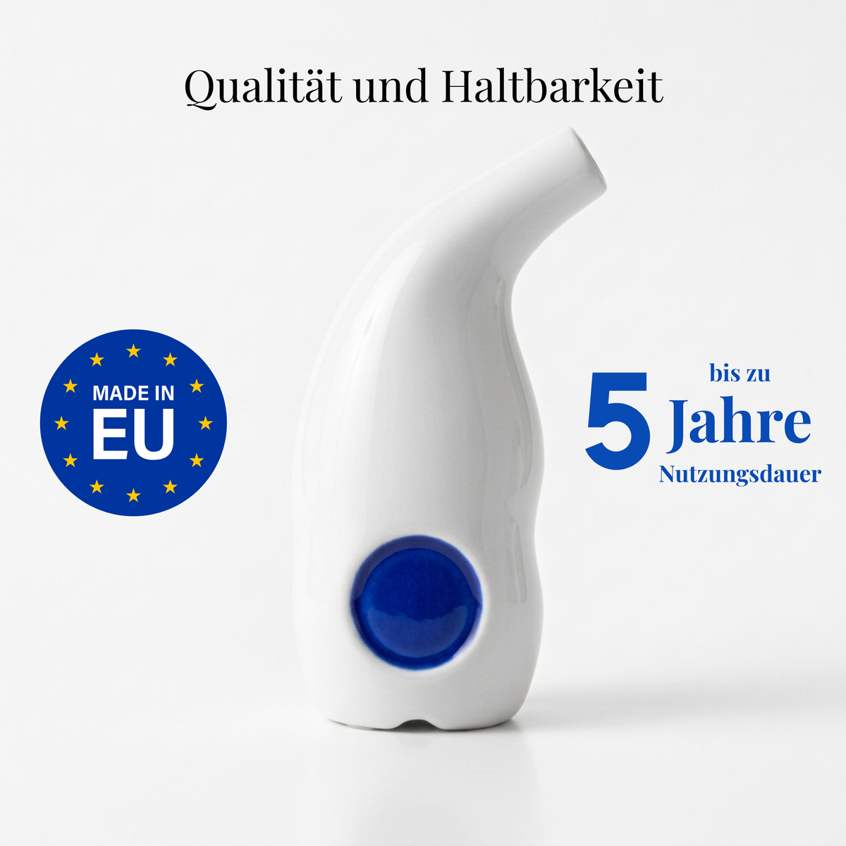 SaltPipe Keramik-Salzinhalator in Weiß mit blauem Punkt, hergestellt in der EU, Salzfüllung bis zu 5 Jahre nutzbar